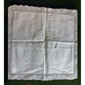 White Cotton 16" Square Pillow Sham Cover with lace Edge details